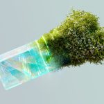 Imagem conceitual que combina elementos de tecnologia e natureza para representar o uso sustentável da inteligência artificial.